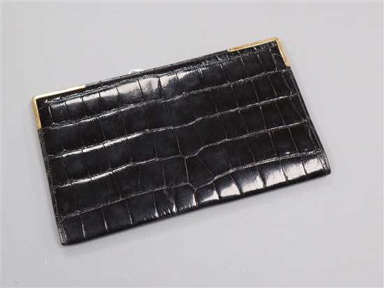 A 1960s 9ct gold mounted black leather wallet by Asprey & Co Ltd, London, 1967, 17cm.